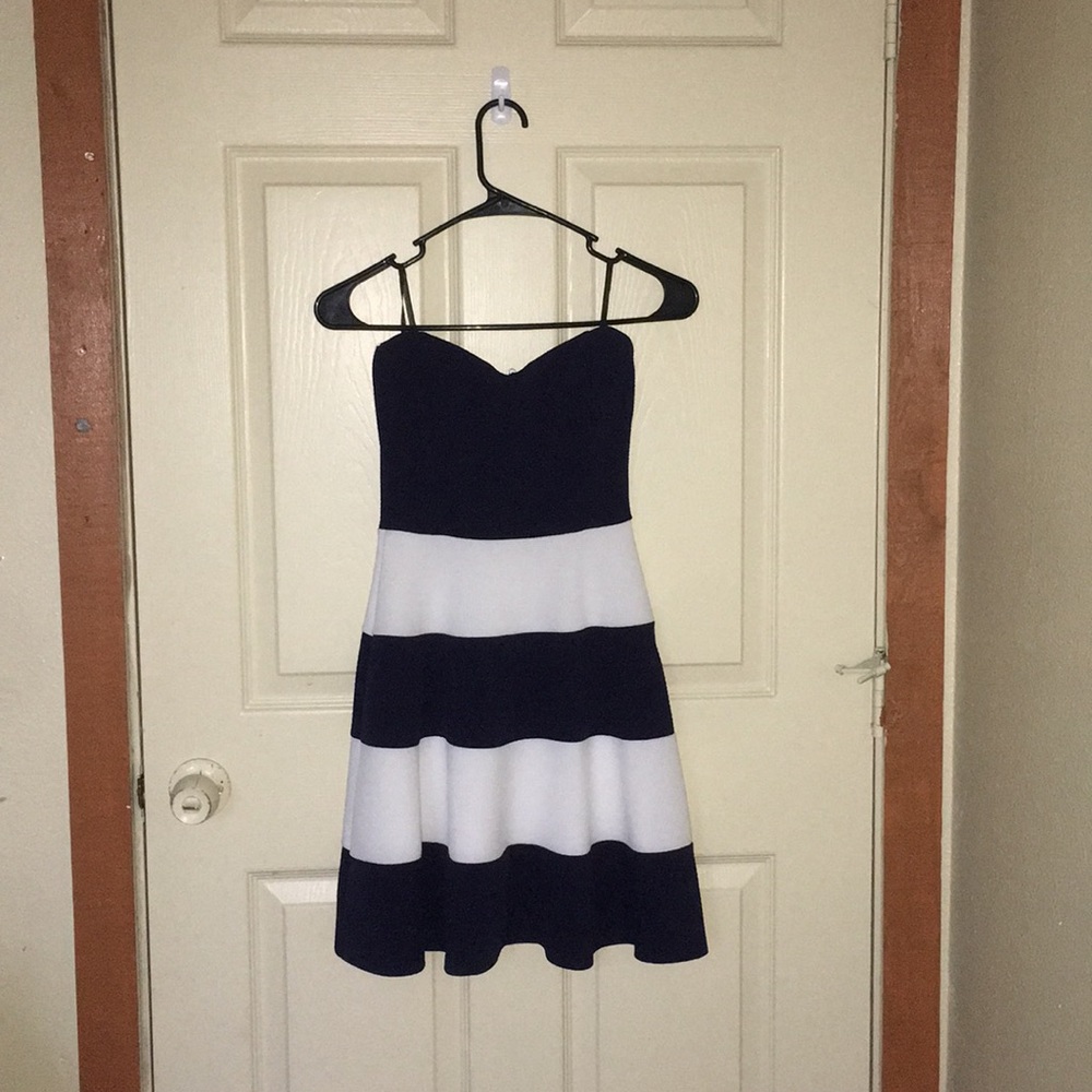MELROSE Navy Blue & White Strapless Fit & Flare